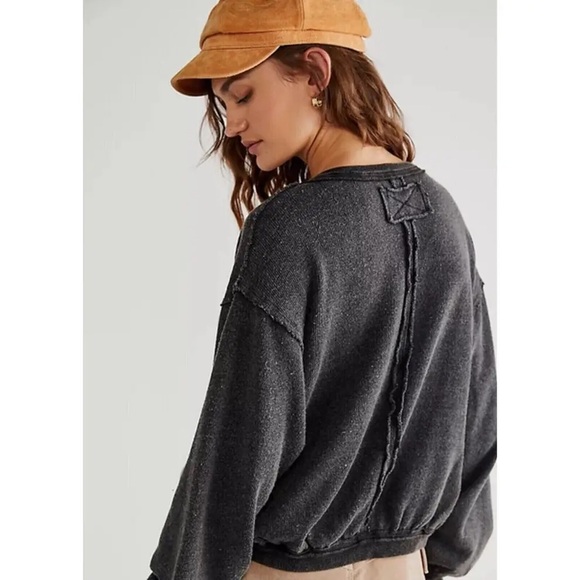 ⭐️ We the Free People Anyway Tee V Wrap Raw Edge Surplice Lagenlook Sweatshirt - Picture 2 of 13